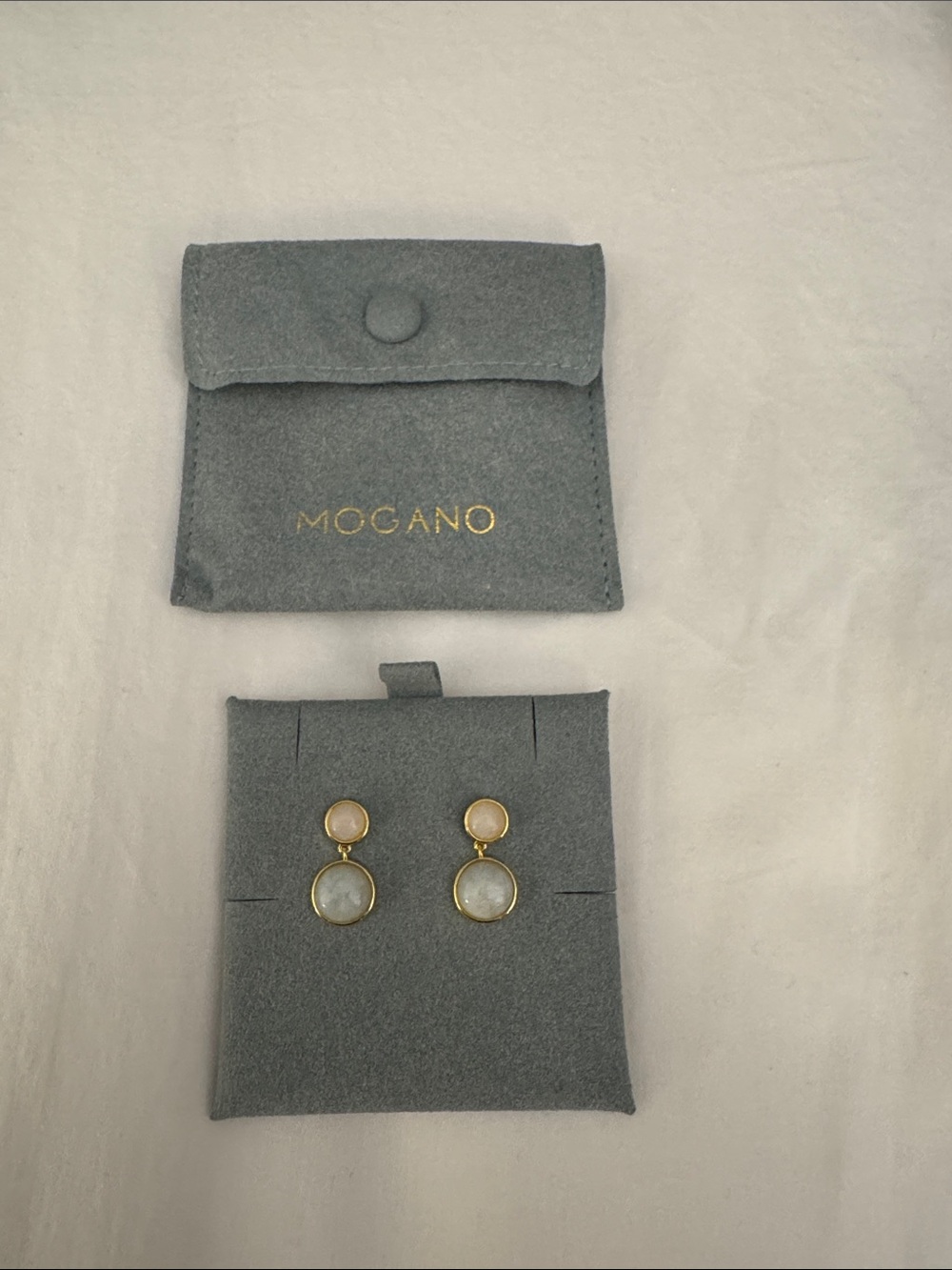 Mogano Gold Drop Earrings with White and Pale Pink Stones